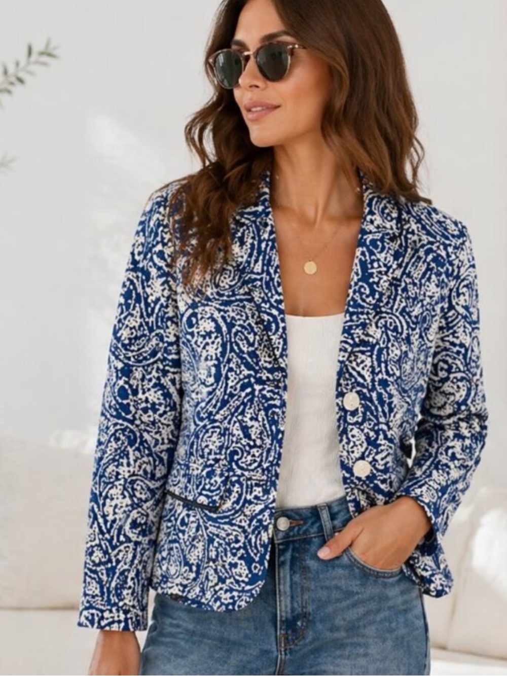 Talbots Blue and White Paisley Blazer